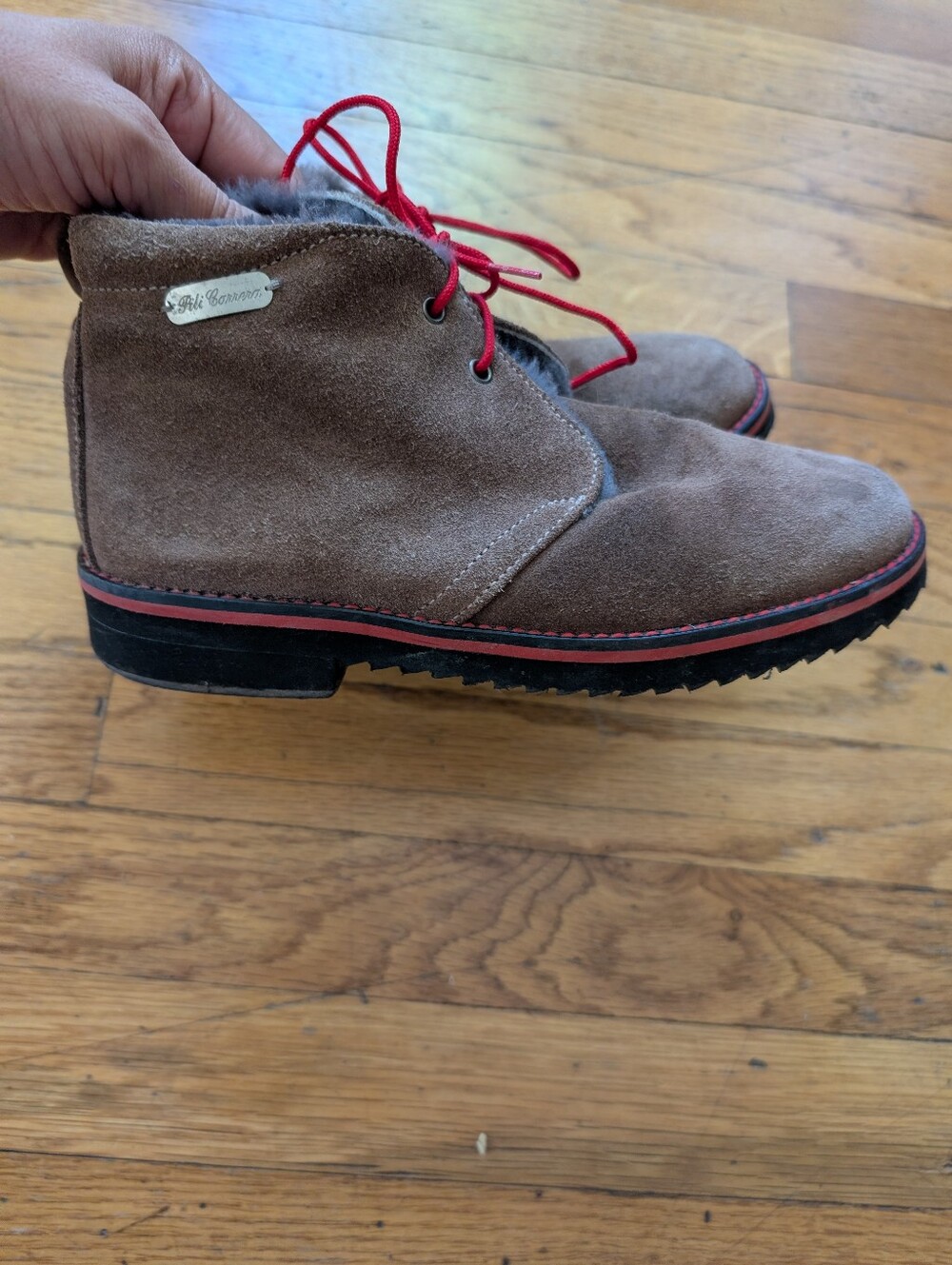Girls Size 1.5 Brown Suede Chukka Boot with Red Laces